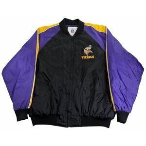 Vintage y2k Minnesota Vikings NFL Bomber Jacket Mens XL Embroidered Black Purple